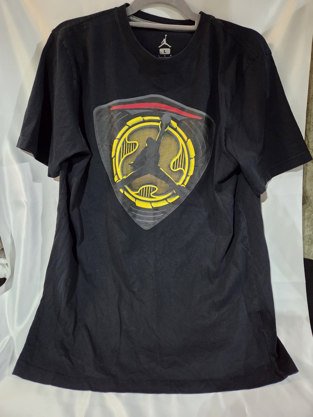 Jordan Black Short-Sleeve Tee with Yellow and Red Graphic, Size L